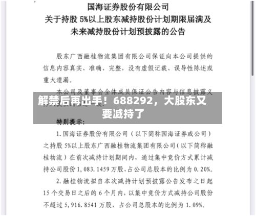 解禁后再出手！688292，大股东又要减持了-第1张图片