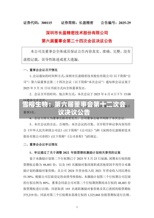雪榕生物:第六届董事会第十二次会议决议公告-第1张图片